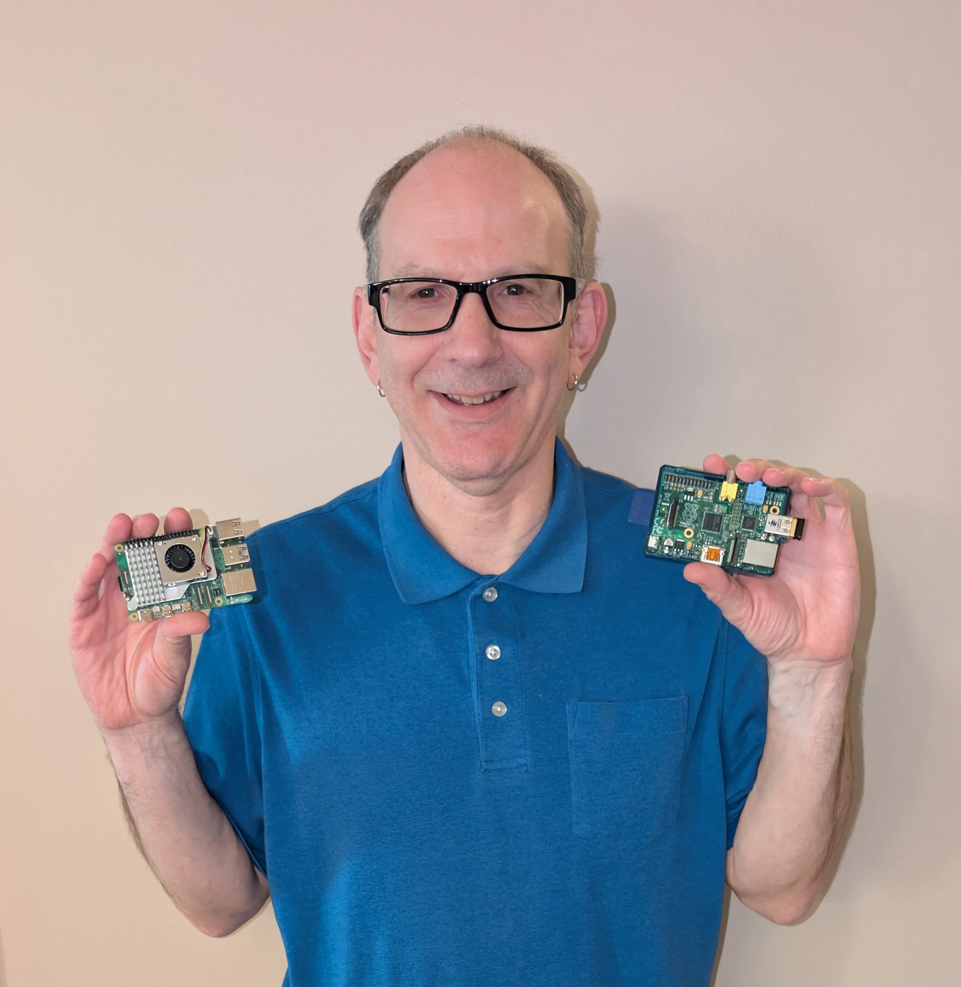 Author of The Tech Hamster in his Chicago workshop with Raspberry Pi collection