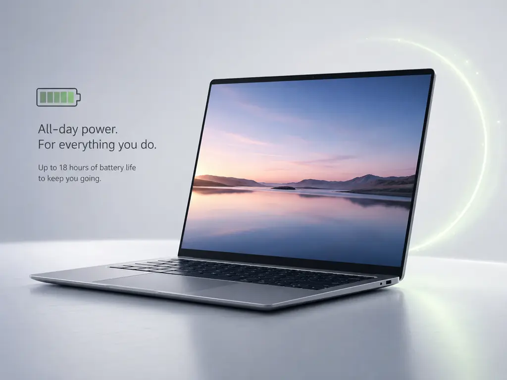 Thin lightweight laptop with long battery life on a clean modern desk