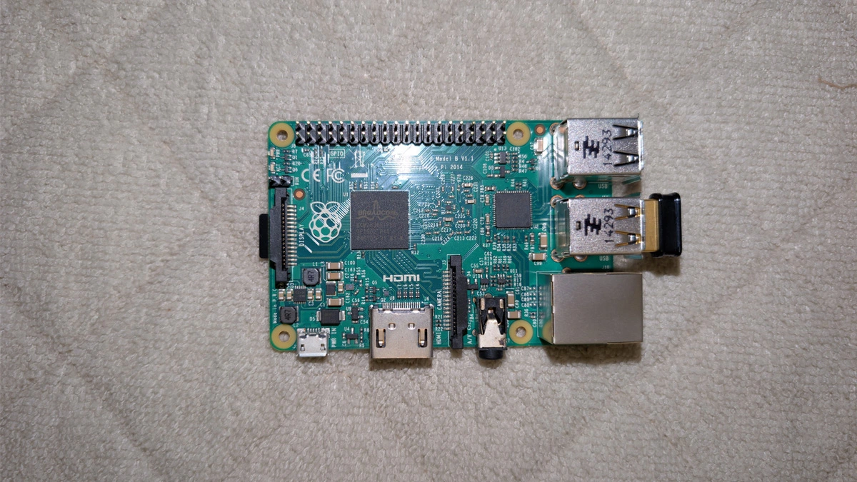 Close-up shot of the 40-pin GPIO header and pinout on a Raspberry Pi 3 board